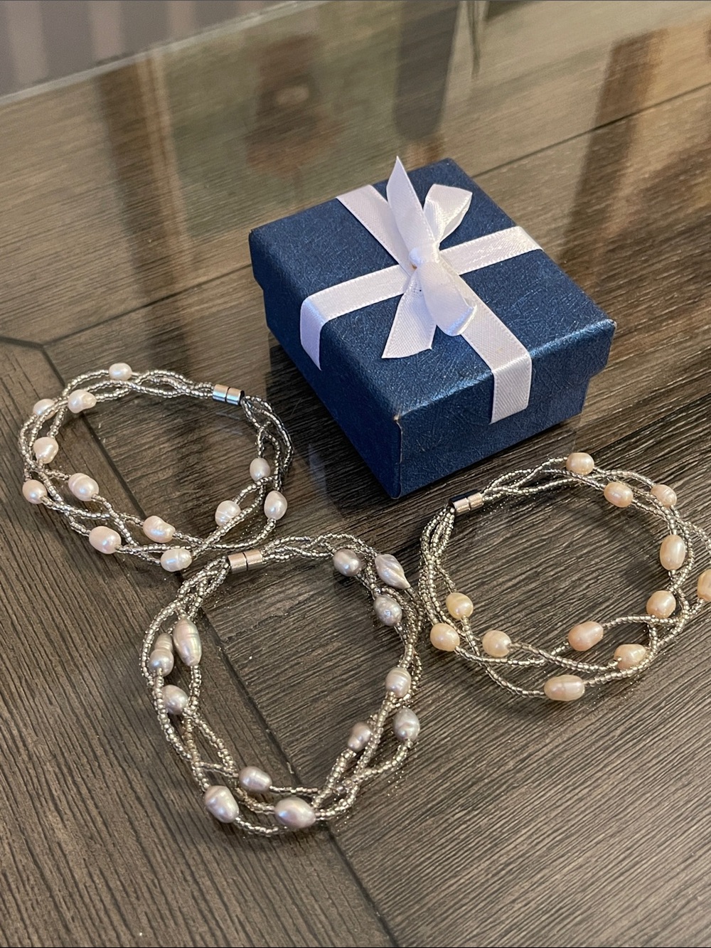 Set of 3 Braided Seed Bead & Fresh Water Pearl Magnetic Bracelets